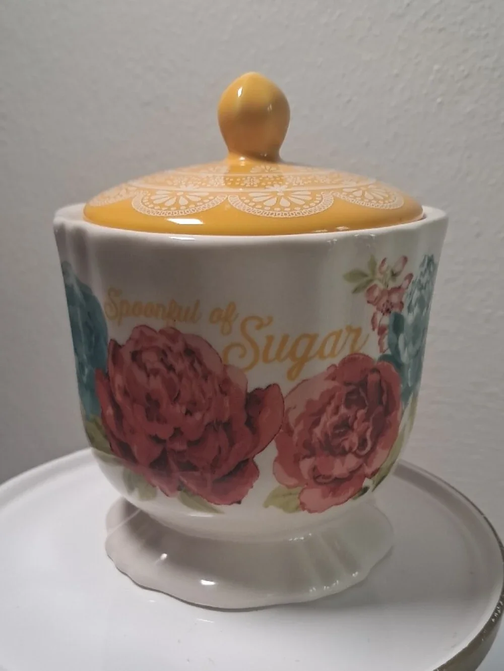 Wildflower Whimsy Stoneware Sugar Jar with 4 Tea Coasters